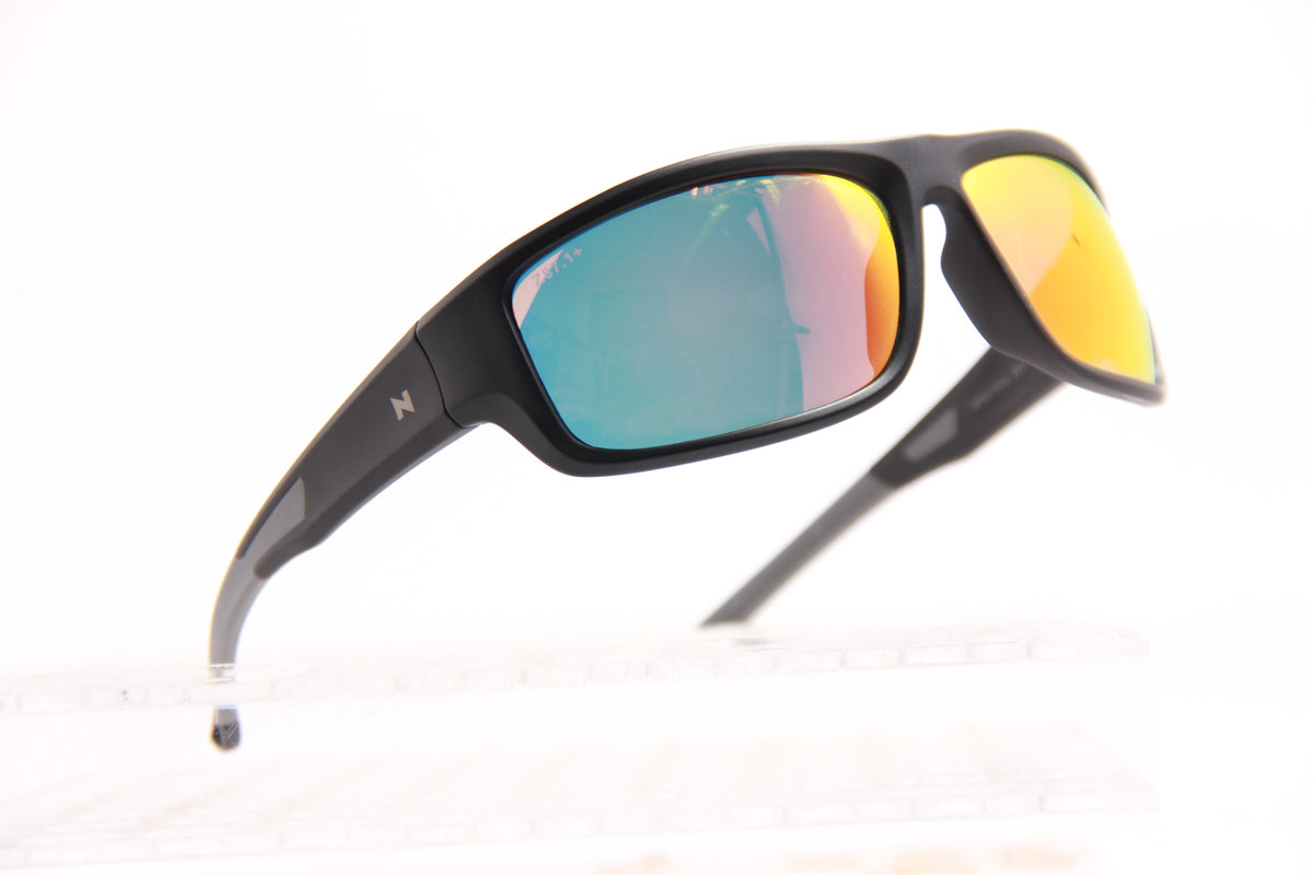 SPECTRAL Z87.1+ matte black, Ruby Fire Z87.1 lens, low angle