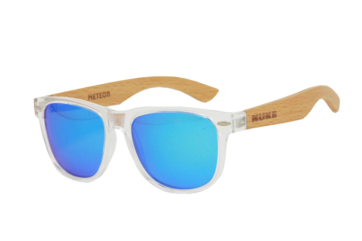 OUTLET METEOR CLEAR BEECH WOOD BLUE POLARIZED SUNGLASSES
