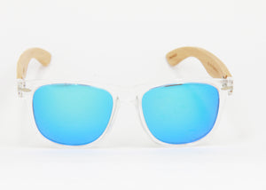 METEOR CLEAR ZEBRA WOOD BLUE POLARIZED SUNGLASSES