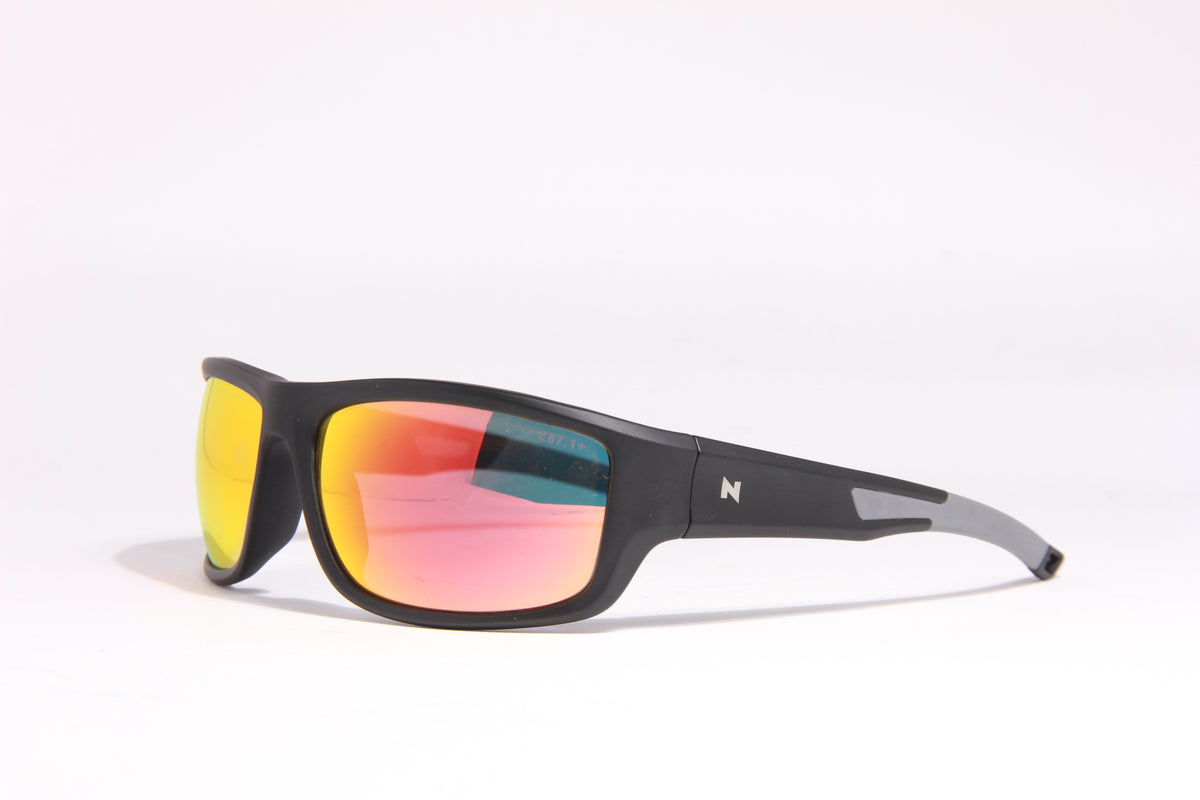 SPECTRAL Z87.1+ matte black, Ruby Fire Z87.1 lens, side view