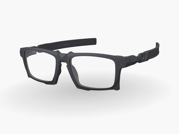 Viper modular prescription frame in Graphite Black with Arc 11 arms, three-quarter view