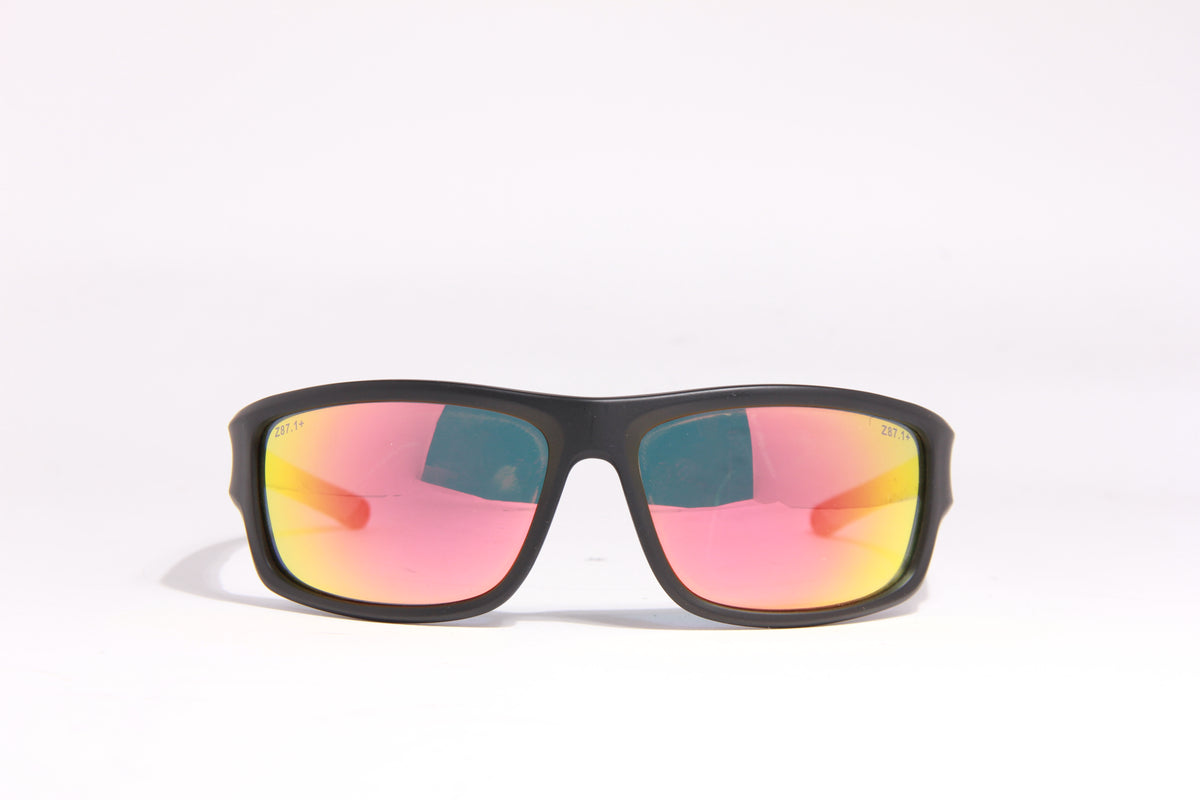 SPECTRAL Z87.1+ matte black, Ruby Fire Z87.1 lens, front view