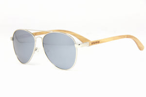 METEOR IV AVIATOR SILVER SILVER POLARIZED ROSE WOOD TEMPLE SUNGLASSES