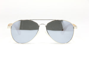 METEOR IV AVIATOR SILVER SILVER POLARIZED ROSE WOOD TEMPLE SUNGLASSES