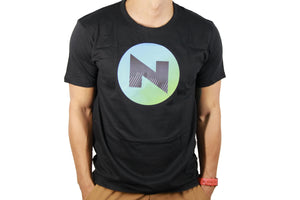 NUKE ROUND ICON WITH CARBON ABSTRACT BLUE/GREEN GRADIENT BLACK TSHIRT(2024)