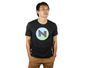NUKE ROUND ICON WITH CARBON ABSTRACT BLUE/GREEN GRADIENT BLACK TSHIRT(2024)