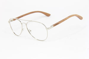 OUTLET METEOR IV AVIATOR SILVER ROSE WOOD TEMPLE PRESCRIPTION EYEGLASSES