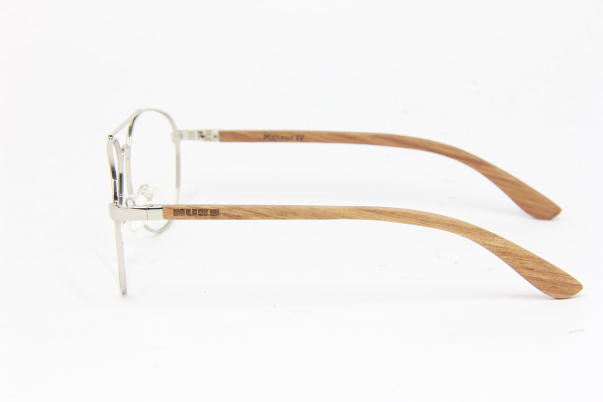 OUTLET METEOR IV AVIATOR SILVER ROSE WOOD TEMPLE PRESCRIPTION EYEGLASSES