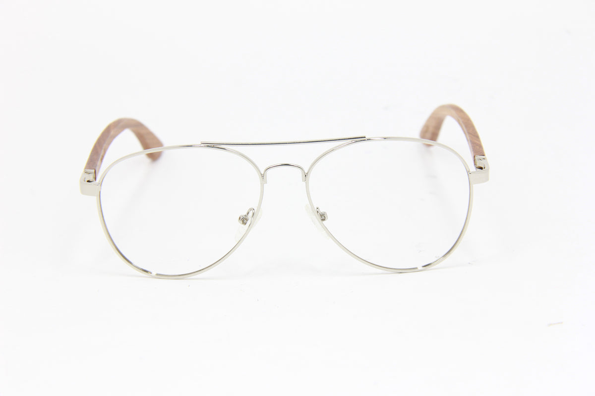 OUTLET METEOR IV AVIATOR SILVER ROSE WOOD TEMPLE PRESCRIPTION EYEGLASSES