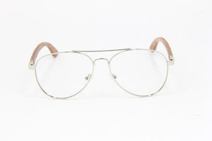 OUTLET METEOR IV AVIATOR SILVER ROSE WOOD TEMPLE PRESCRIPTION EYEGLASSES