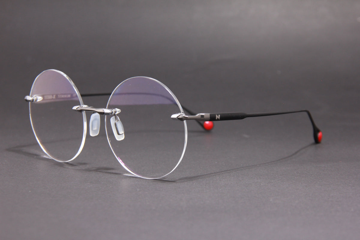 TITAN-X NUKE TITANIUM GUN MATTE BLACK CIRCLE RIMLESS PRESCRIPTION EYEGLASSES SPECTACLES