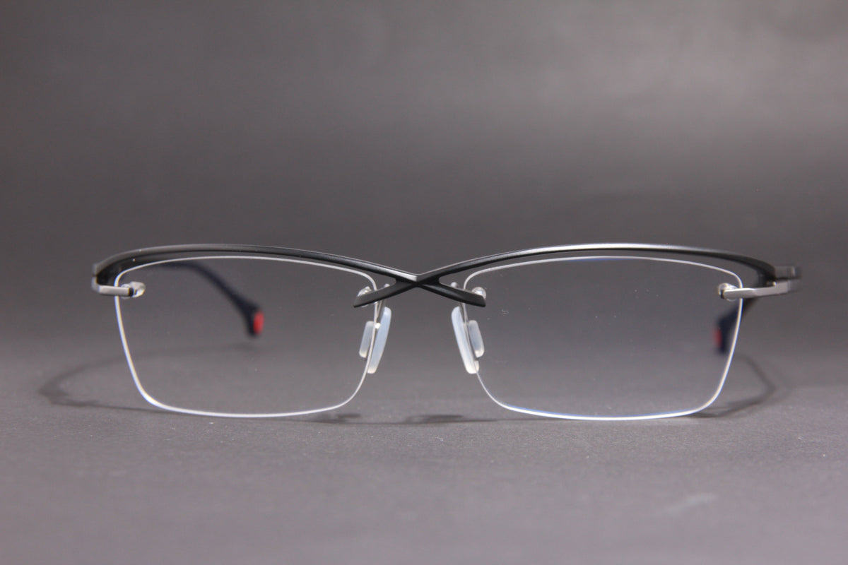 OBLIVION NUKE TITANIUM MATTE BLACK SILVER HALF RIM RECTANGLE PRESCRIPTION EYEGLASSES SPECTACLES