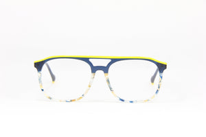 2024 NUKE N10 AVIATOR RECTANGULAR  EYEGLASS TRIPLE TONE YELLOW DARK NAVY SEMI TRANSPARENT NAVY BLUE  EARTH EYEGLASSES