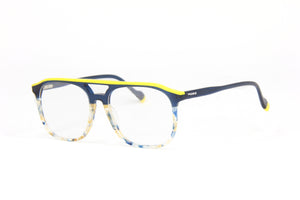 2024 NUKE N10 AVIATOR RECTANGULAR  EYEGLASS TRIPLE TONE YELLOW DARK NAVY SEMI TRANSPARENT NAVY BLUE  EARTH EYEGLASSES