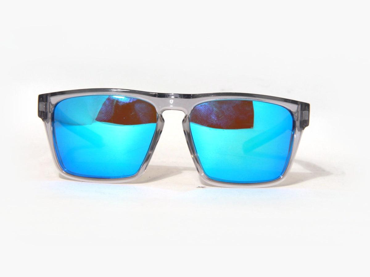 DART Transparent Grey Blue Polarized Sunglasses with measurements