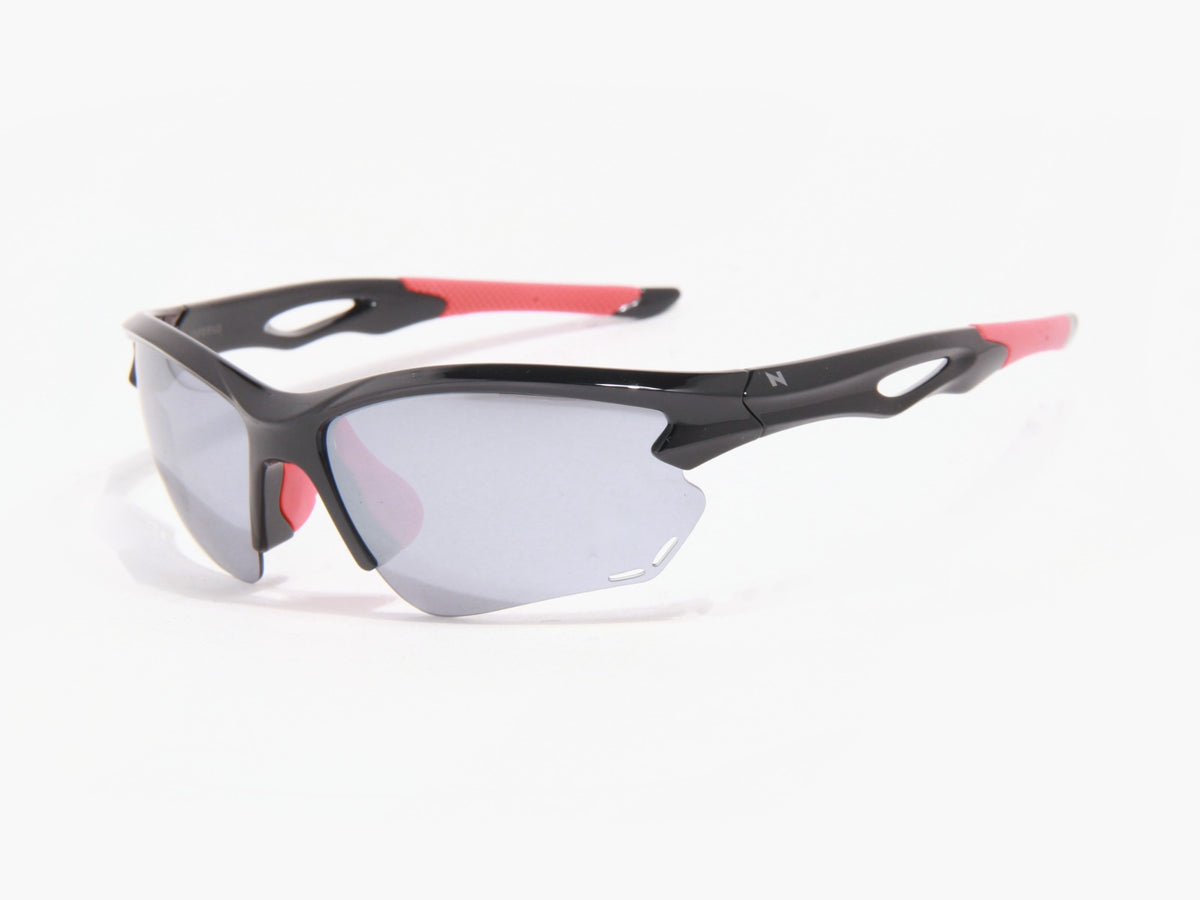 INFERNO Gloss Black Red Tip Silver polarized sunglasses, perspective view