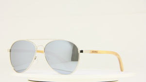 METEOR IV AVIATOR SILVER SILVER POLARIZED ROSE WOOD TEMPLE SUNGLASSES