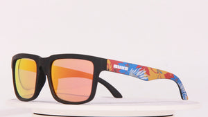 ORACLE MATTE BLACK RUBY FIRE TROPIC PRINT POLARIZED SUNGLASSES