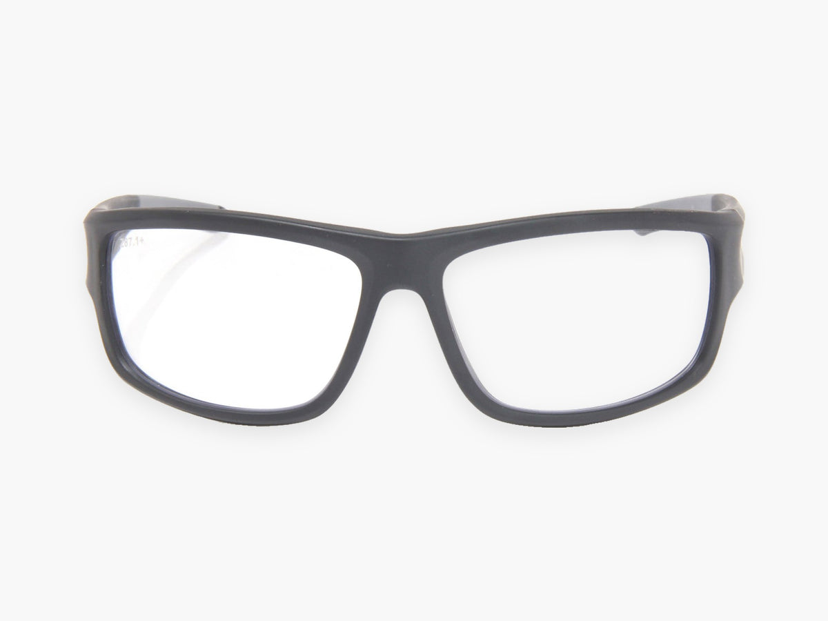 SPECTRAL Z87.1+ matte black, Clear Z87.1+ lens, front view